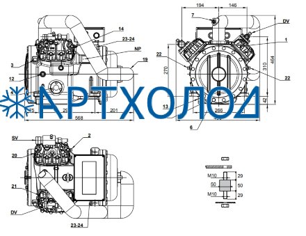 Двухступенчатый компрессор S5-26.16Y (R-404A, R-507, R-134a, R-407C LBP) Frascold Двухступенчатый компрессор S5-26.16Y (R-404A, R-507, R-134a, R-407C LBP) Frascold